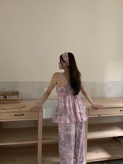 韓國 LUNA 法式浪漫細肩雲彩長褲套裝睡衣7