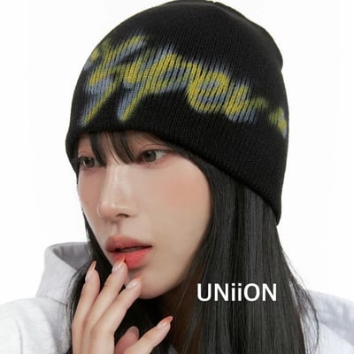 正韓UNI歐美塗鴉印花針織帽4