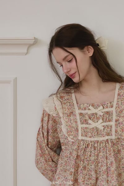 韓國 LUNA 歐風復古鄉野碎花長袖套裝睡衣7