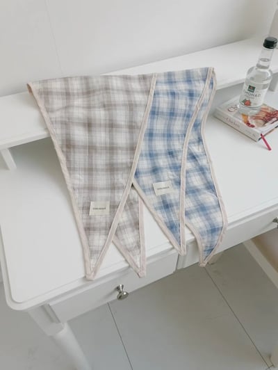 韓國 UNI 奶系野餐格紋頭巾絲巾5