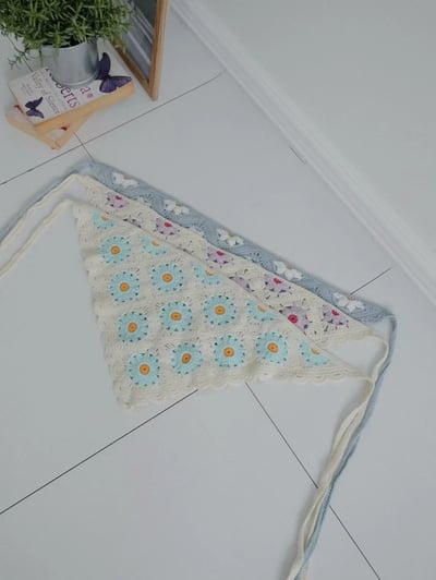 韓國UNI潔淨雛菊蕾絲花邊綁繩頭巾6