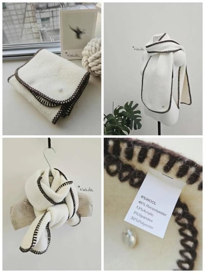 正韓EBA羊毛縮邊絨毛圍巾 ( 8%羊毛 )10