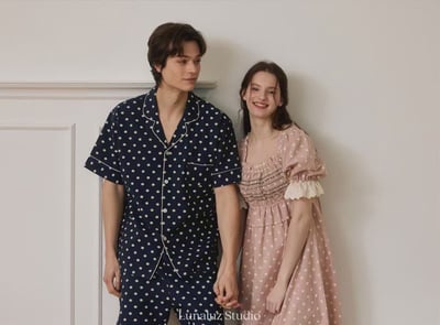 韓國 LUNA 法式點點公主袖男女情侶睡衣9