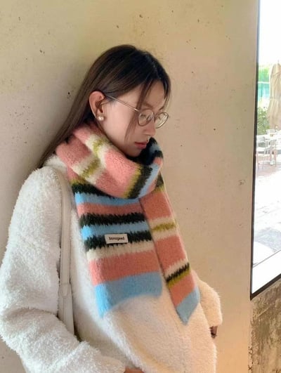 正韓EBA學院風撞色條紋圍巾 ( 8%羊毛 )6