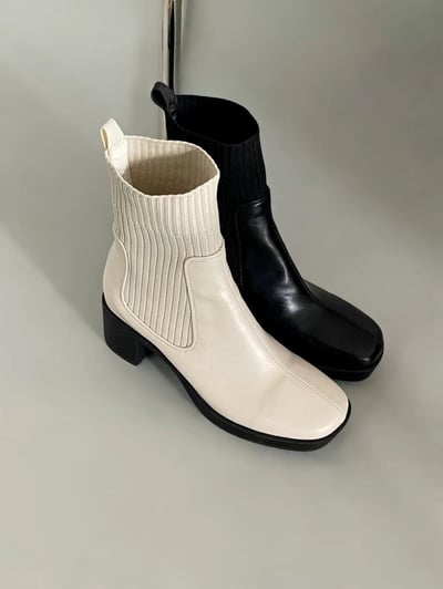 韓國PLA激瘦低跟皮革襪短靴1