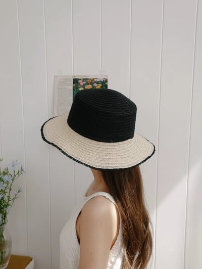 韓國 UNI 初夏編織撞色圓形帽草帽2