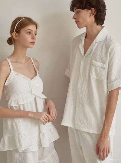 韓國 LUNA 法式壓花浪漫風情男女情侶套裝睡衣3