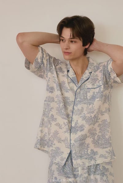 韓國 LUNA 南洋度假蕾絲兩件式短褲男生睡衣1