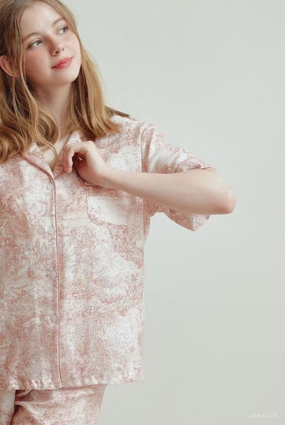 韓國 LUNA 歐風粉色復古莊園短褲套裝睡衣7