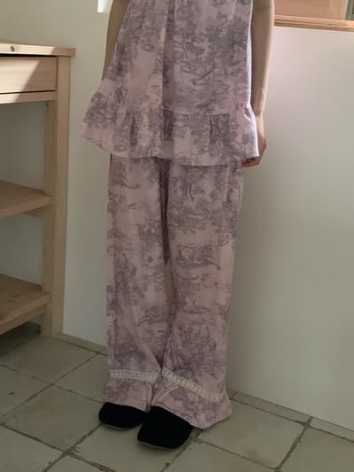 韓國 LUNA 法式浪漫細肩雲彩長褲套裝睡衣10