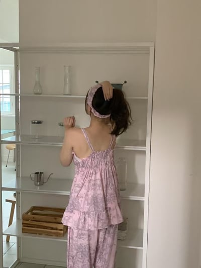 韓國 LUNA 法式浪漫細肩雲彩長褲套裝睡衣8