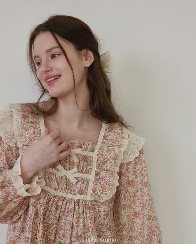 韓國 LUNA 歐風復古鄉野碎花長袖套裝睡衣9