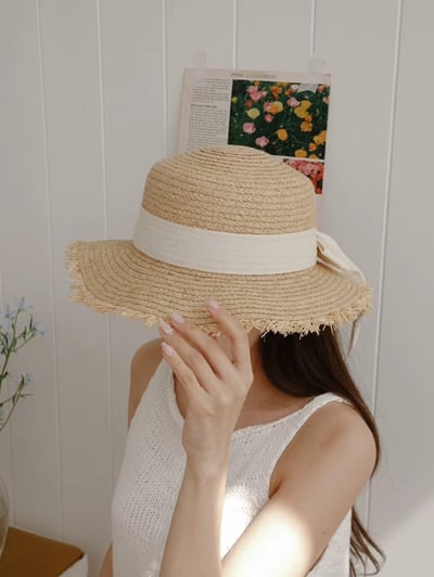 韓國 UNI 初夏蝴蝶結圓形帽平頂草帽3