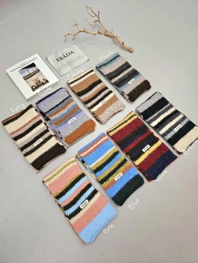 正韓EBA學院風撞色條紋圍巾 ( 8%羊毛 )17