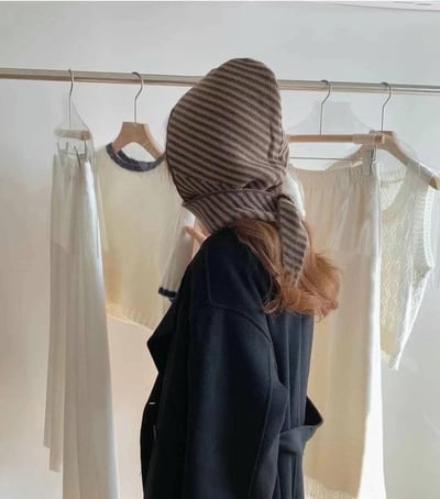 正韓EBA連帽條紋針織小圍巾8