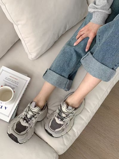 韓國 NAA 真皮黑斑園運動休閒老爹女鞋7