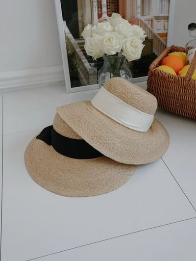 韓國 UNI 法式真絲蝴蝶結圓形帽草帽7