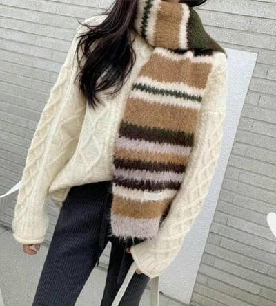 正韓EBA學院風撞色條紋圍巾 ( 8%羊毛 )9