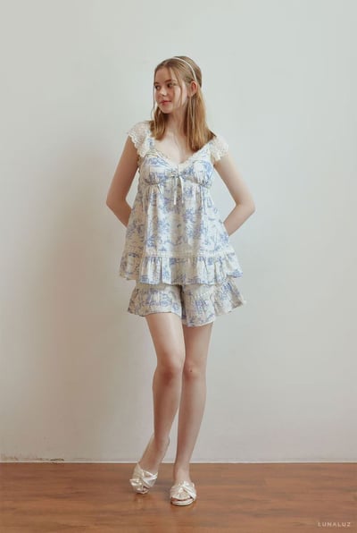 韓國 LUNA 南洋度假蕾絲兩件式短褲情侶睡衣8