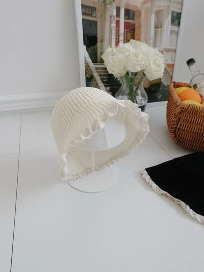 韓國 UNI 度假素色編織流蘇防曬盆帽漁夫帽3