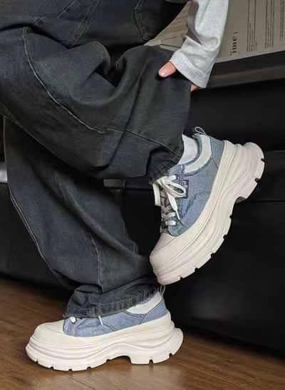 韓國 AL 六公分弧刀牛仔單寧厚底板鞋 (男女)1