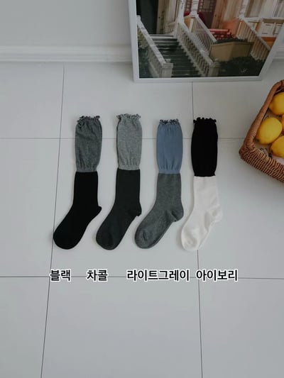 韓國 UNI 捲邊拚色長統襪2