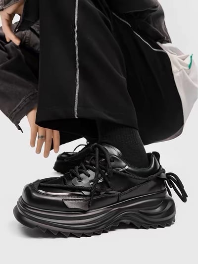 韓國 AL | 小眾原創方頭雙繩編織情侶厚底皮鞋2