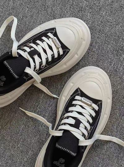 韓國 AL 6.5CM 弧刀熊貓厚底板鞋 (男女)7