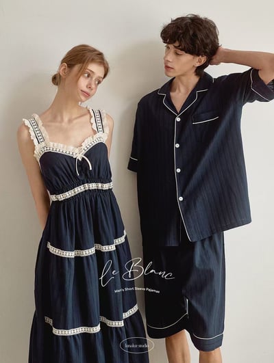 韓國 LUNA 法式花邊蛋糕長裙短褲情侶睡衣7