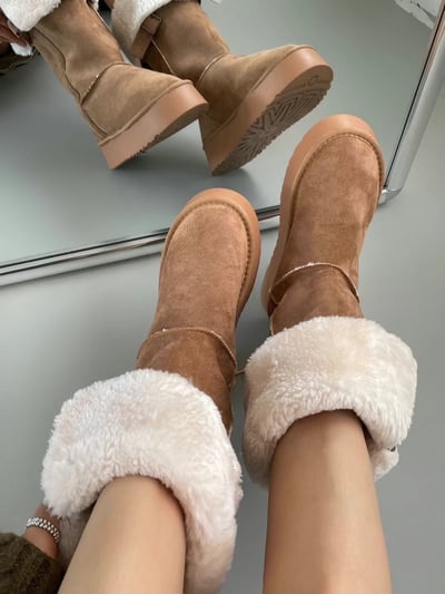 韓國PLA兩穿式下翻長筒絨毛雪靴5