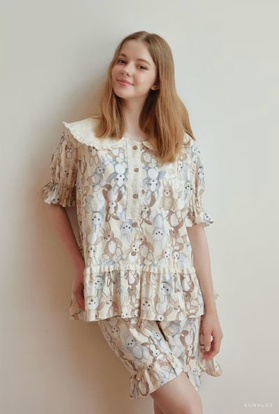 韓國 LUNA 童趣兔寶荷葉短褲套裝睡衣(女)7