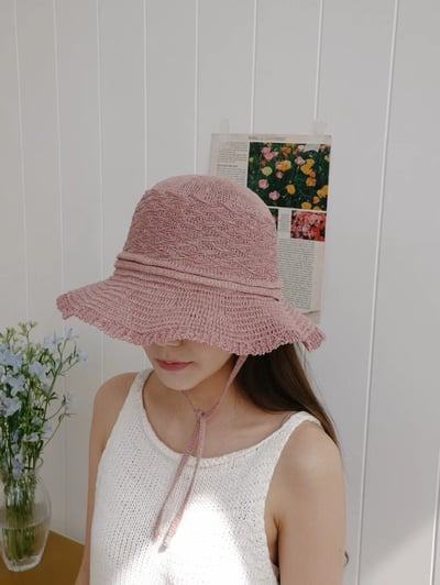 韓國 UNI 初夏素色編織綁繩圓形漁夫帽4