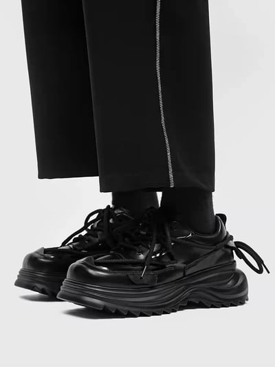 韓國 AL | 小眾原創方頭雙繩編織情侶厚底皮鞋7