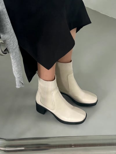 韓國PLA激瘦低跟皮革襪短靴2