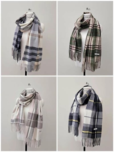 正韓EBA英倫格紋流蘇針織圍巾10