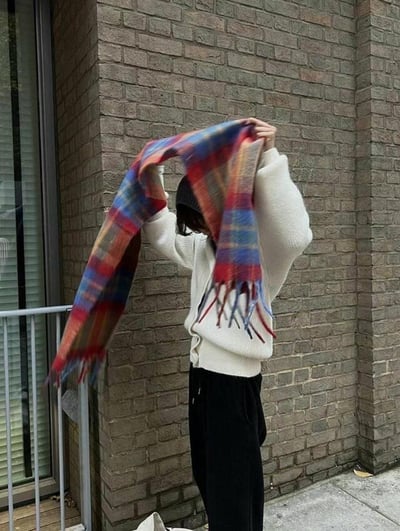 正韓EBA彩虹格子針織圍巾 ( 20%羊毛)14