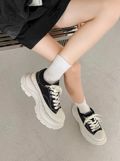 韓國 AL 6.5CM 弧刀熊貓厚底板鞋 (男女)2