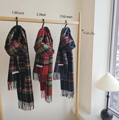 韓國蘇格蘭拚色格紋圍巾 現貨(100%羊毛)1