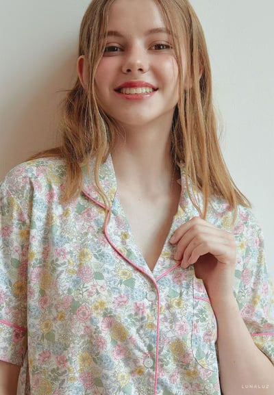 韓國 LUNA 歐風小清新碎花兩件式短褲睡衣2