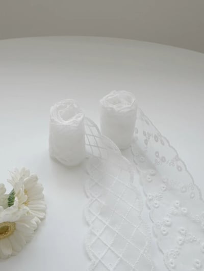 韓國 UNI 薄紗蕾絲格紋小花綁帶頭飾絲帶3