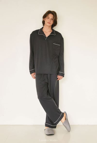 韓國 LUNA 韓系簡約男生長袖情侶套裝睡衣7