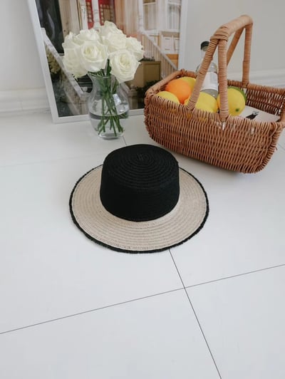 韓國 UNI 初夏編織撞色圓形帽草帽5