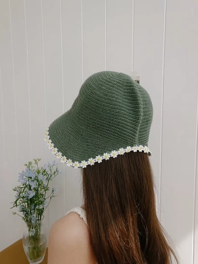 韓國 UNI 度假素色編織雛菊綁繩漁夫帽2