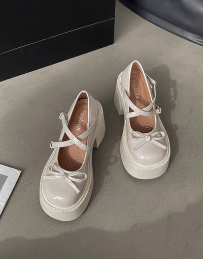 韓國 AL 夢幻蝴蝶結粗跟娃娃鞋12