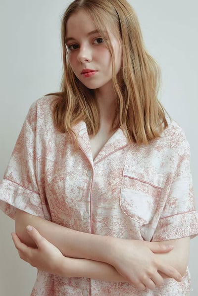 韓國 LUNA 歐風粉色復古莊園短褲套裝睡衣2