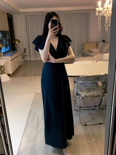 韓國 LUNA 法式類雪紡深V洋裝睡衣5