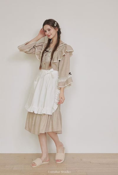 韓國 LUNA 歐式貴族典雅荷葉長裙洋裝睡衣8