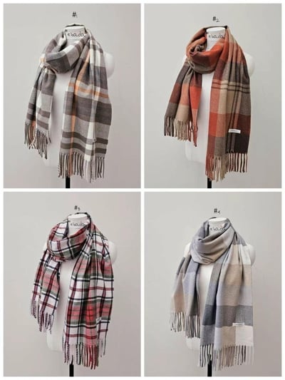 正韓EBA英倫格紋流蘇針織圍巾8