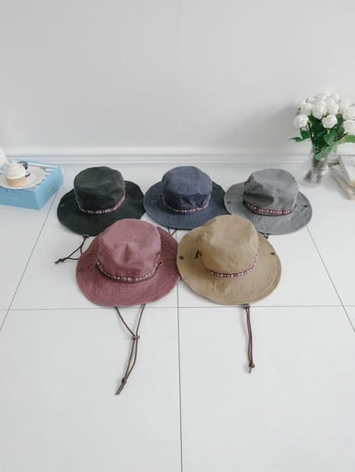 韓國UNI野外登山露營丹寧圖騰漁夫帽7