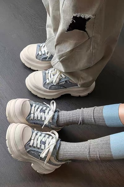 韓國 AL 六公分弧刀牛仔單寧厚底板鞋 (男女)5